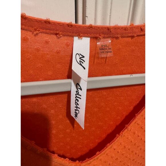 New York Collection Orange 3/4 Inch Sleeve Swiss Dot Dress Petite Sz XLP - Picture 4 of 9